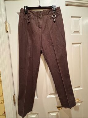 Cato Brown Straight-Leg Women's Trousers with Ring Detail